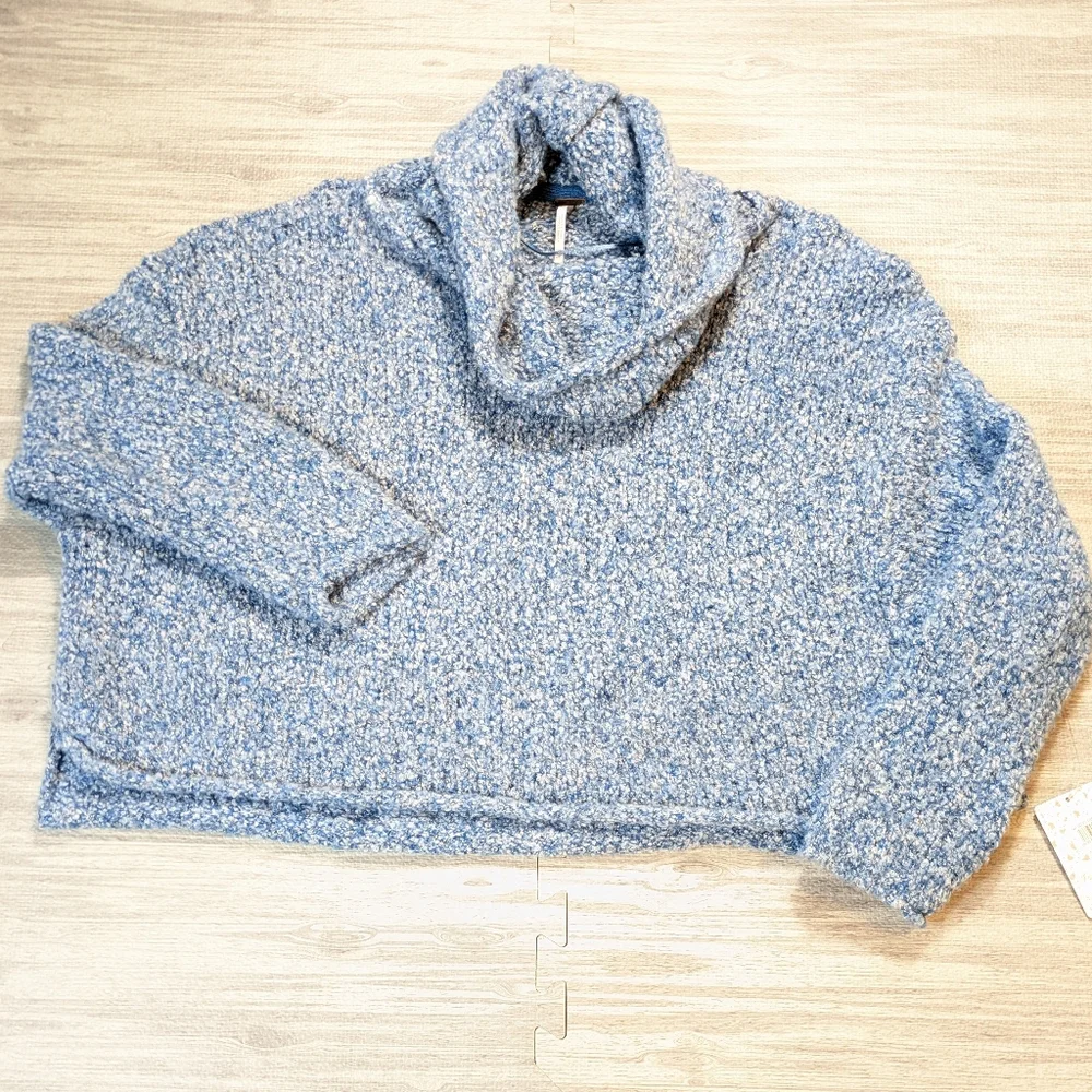 New Free People BFF Blue / White Cowl Neck Sweater‎ Winter Soft Cozy Sz XS